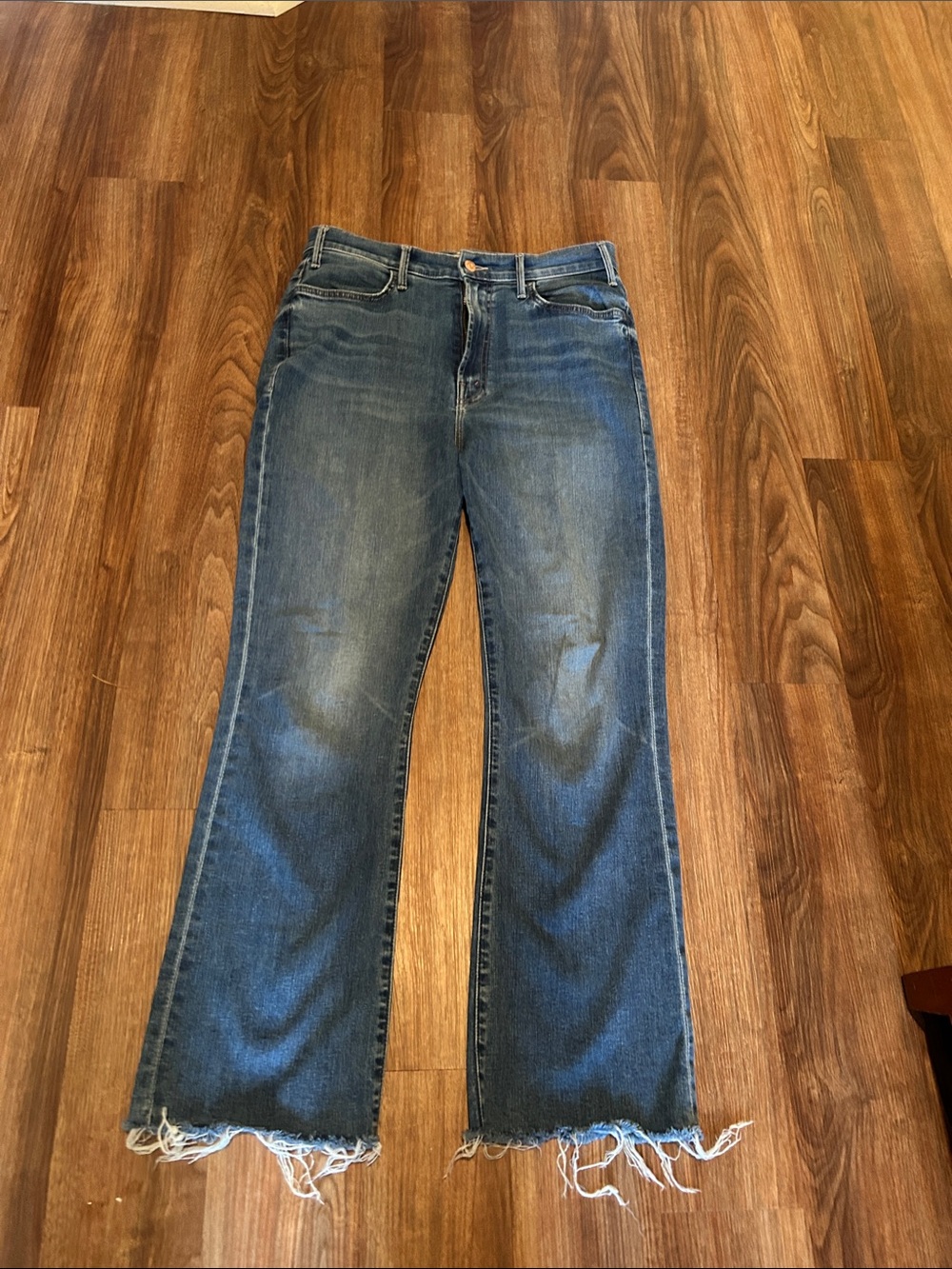 MOTHER Blue Bootcut Jeans with Frayed Hem